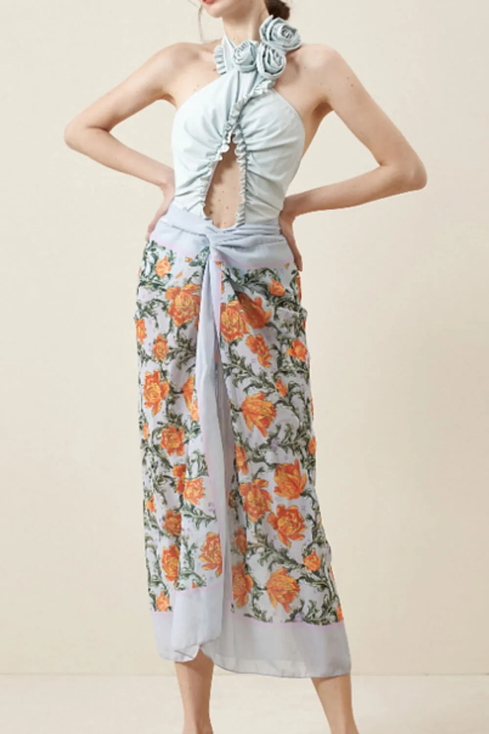 3D Flower Cutout Ruffled Halter One-Piece Swimsuit sold by Floralkini product image thumbnail 2