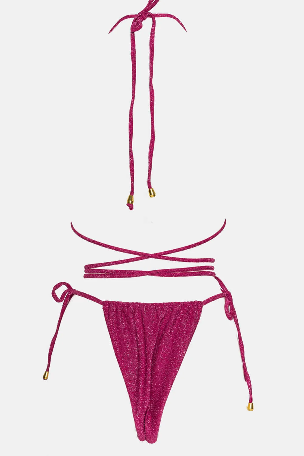 Shimmer Halterneck Triangle Wrap Tie Side Bikini Set - Fuchsia sold by Floralkini product image thumbnail 4