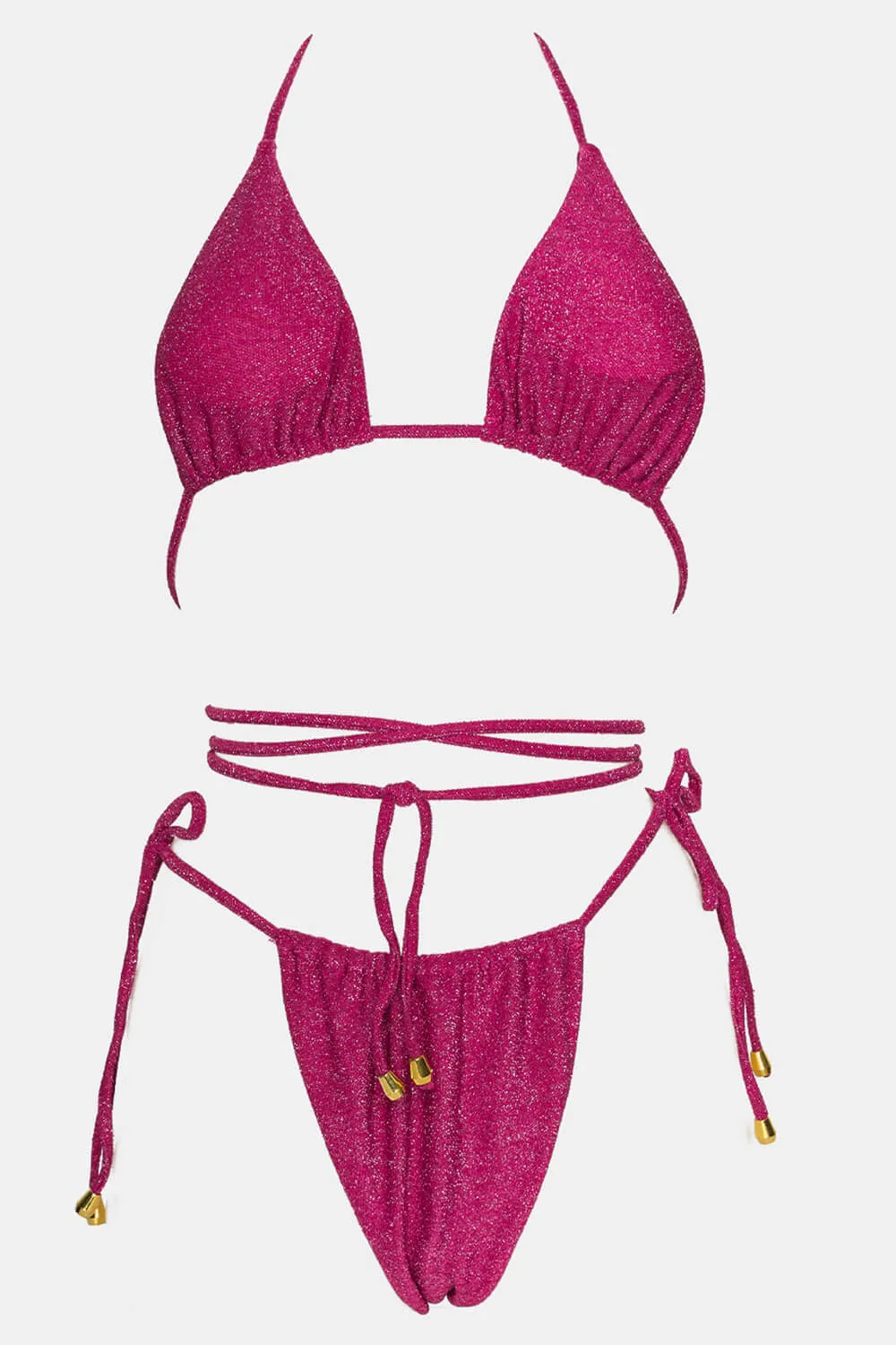 Shimmer Halterneck Triangle Wrap Tie Side Bikini Set - Fuchsia sold by Floralkini product image thumbnail 3
