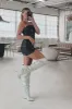 Diamante Crystal-Embellished Point Toe Over The Knee Block Heeled Boots - Silver sold by Floralkini