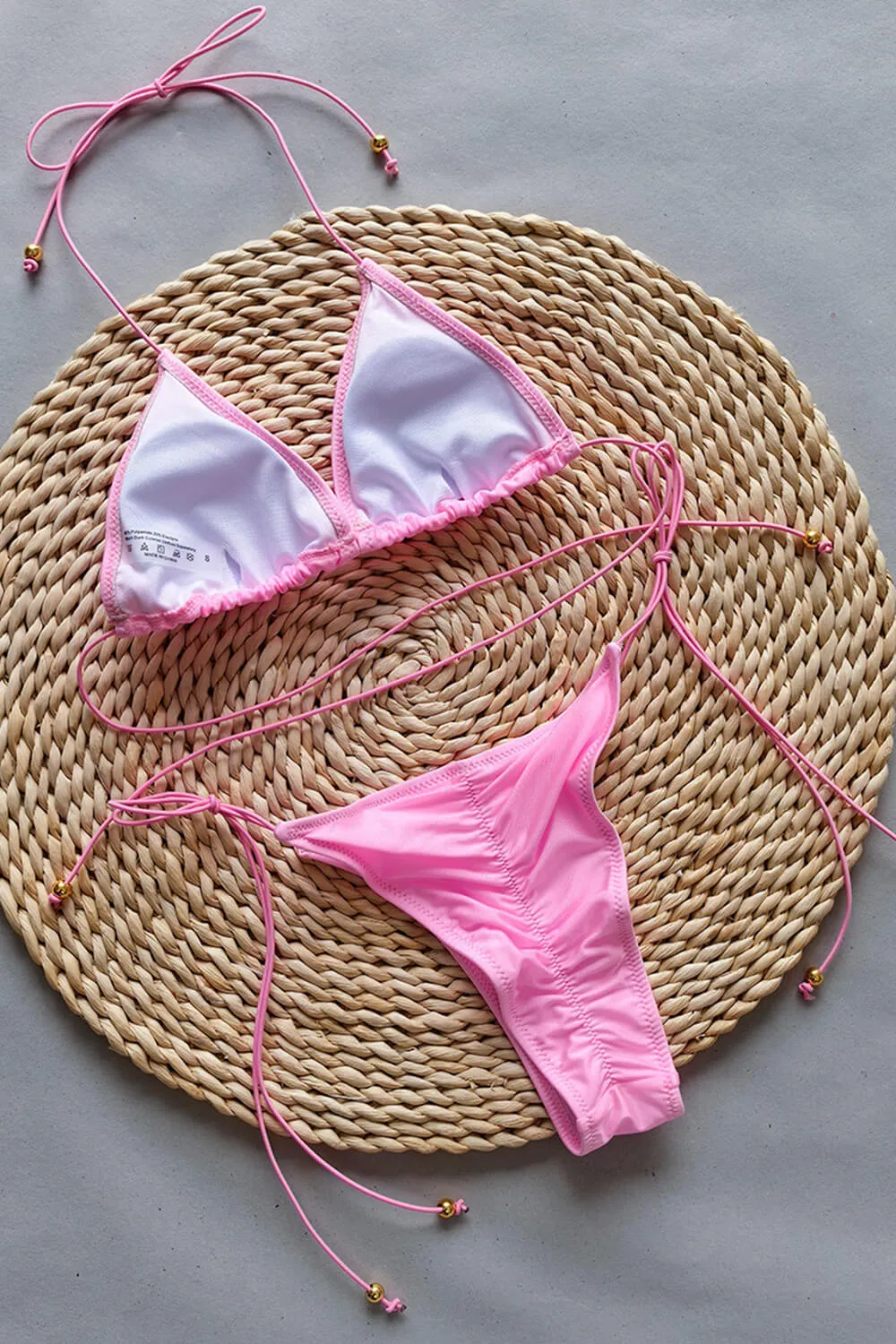 Triangle Halter Adjustable Tie High Cut Bikini Set - Pink sold by Floralkini product image thumbnail 5