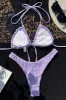 Lilac Textured Wrap Tie Front Bralette Halter High-Cut Bikini Set sold by Floralkini