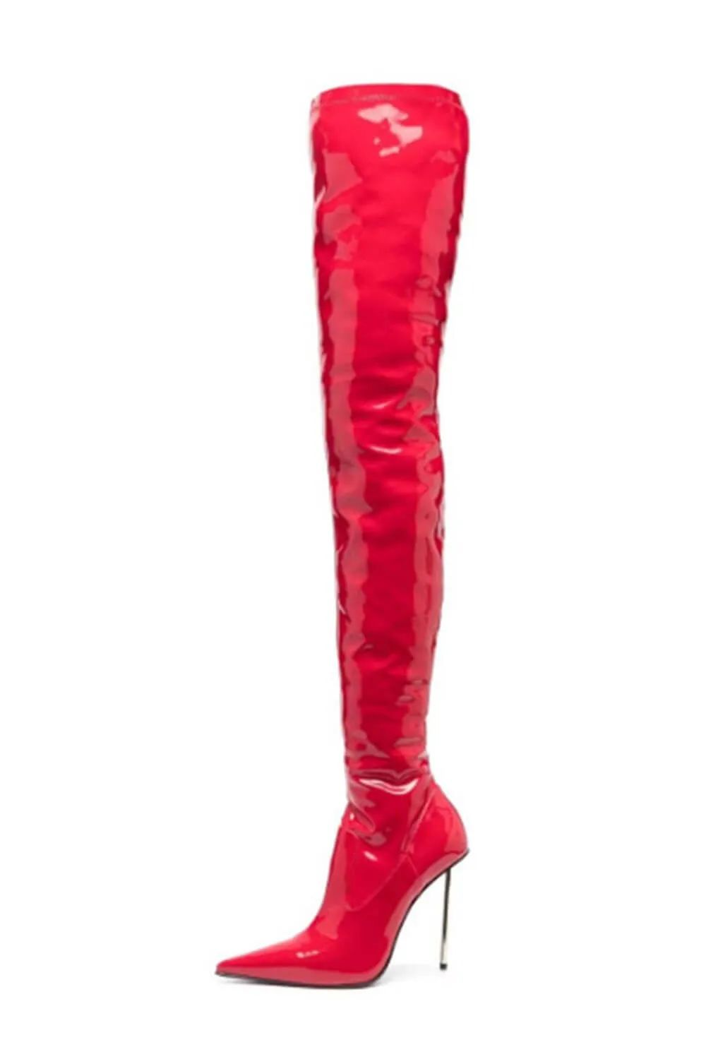 Patent Pointed Toe Thigh High Stiletto Boots - Red sold by Floralkini product image thumbnail 5