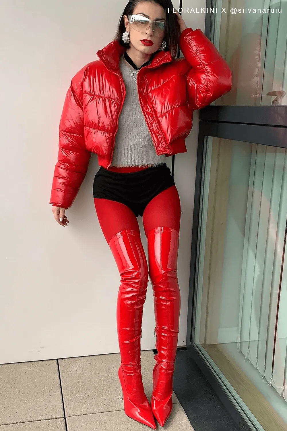 Patent Pointed Toe Thigh High Stiletto Boots - Red sold by Floralkini product image thumbnail 3