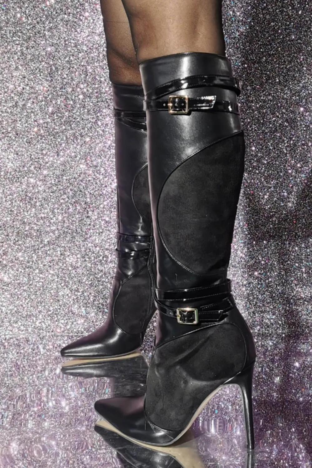 Buckle Detail Pointed Knee High Stiletto Heeled Boots sold by Floralkini product image thumbnail 3