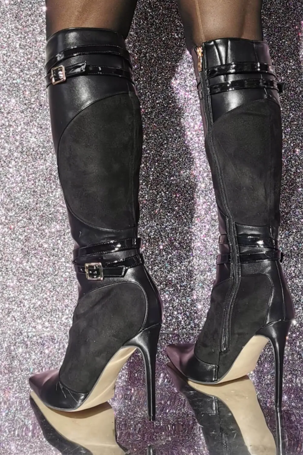 Buckle Detail Pointed Knee High Stiletto Heeled Boots sold by Floralkini product image thumbnail 4