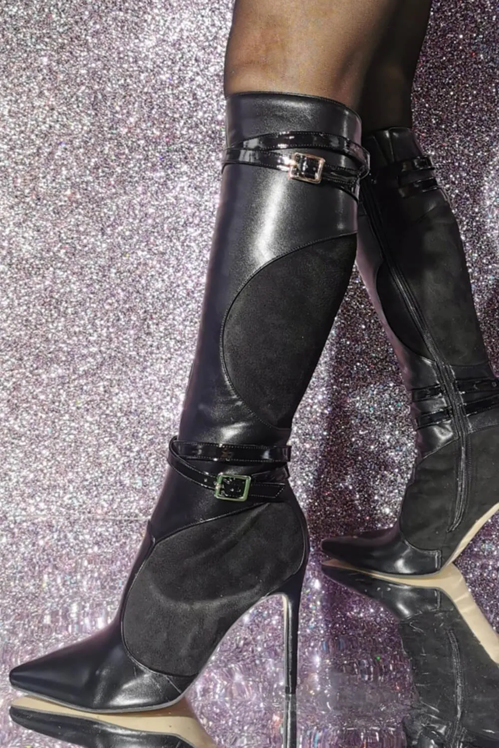 Buckle Detail Pointed Knee High Stiletto Heeled Boots sold by Floralkini product image thumbnail 5