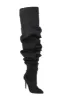 Denim Ruched Over-The-Knee Pointed Toe Stiletto Boots - Black sold by Floralkini