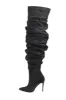 Denim Ruched Over-The-Knee Pointed Toe Stiletto Boots - Black sold by Floralkini