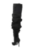 Denim Ruched Over-The-Knee Pointed Toe Stiletto Boots - Black sold by Floralkini