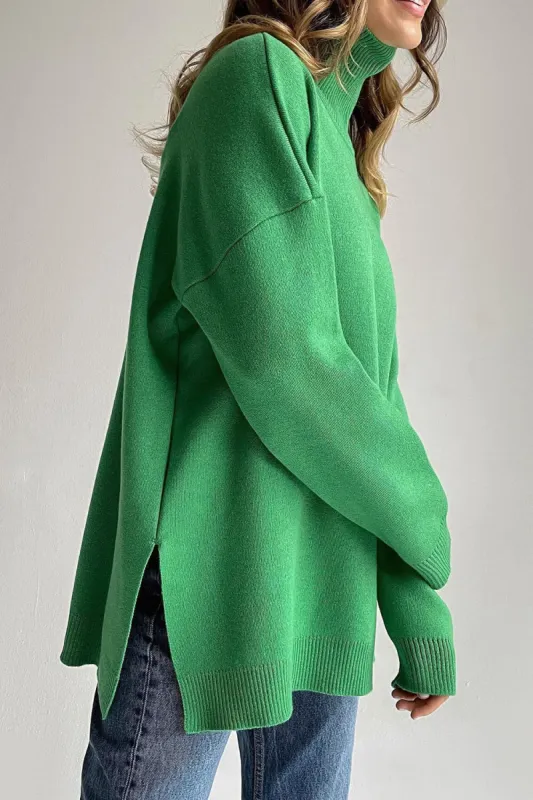 Turtle Neck Side Split Oversized Jumper Sweater sold by Floralkini