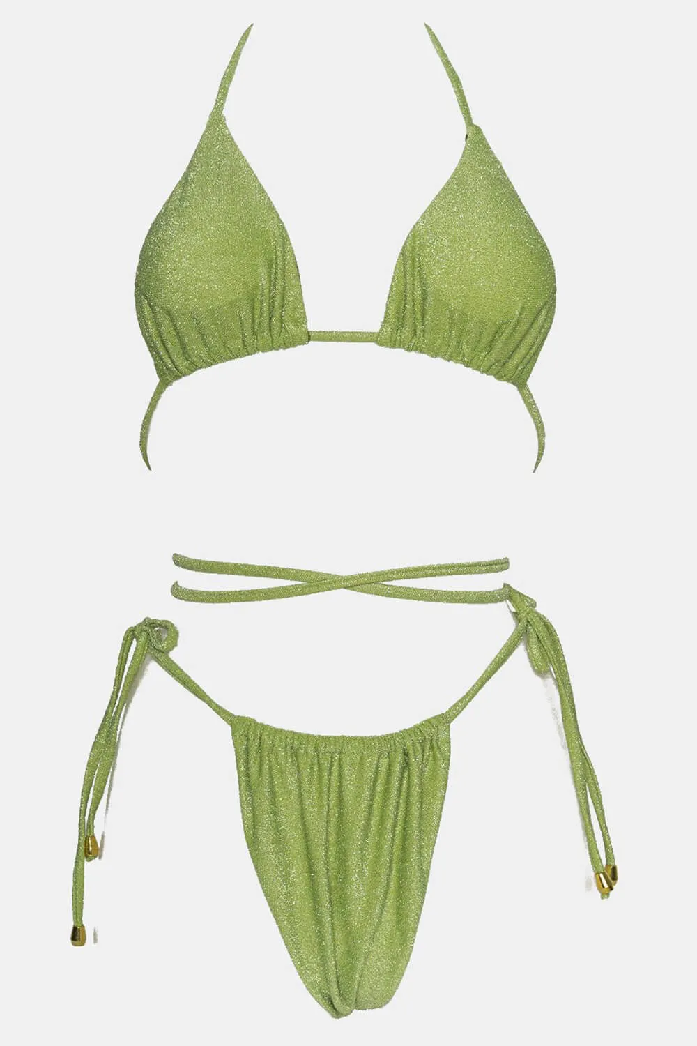 Shimmer Halterneck Triangle Wrap Tie Side Bikini Set - Avocado sold by Floralkini product image thumbnail 4