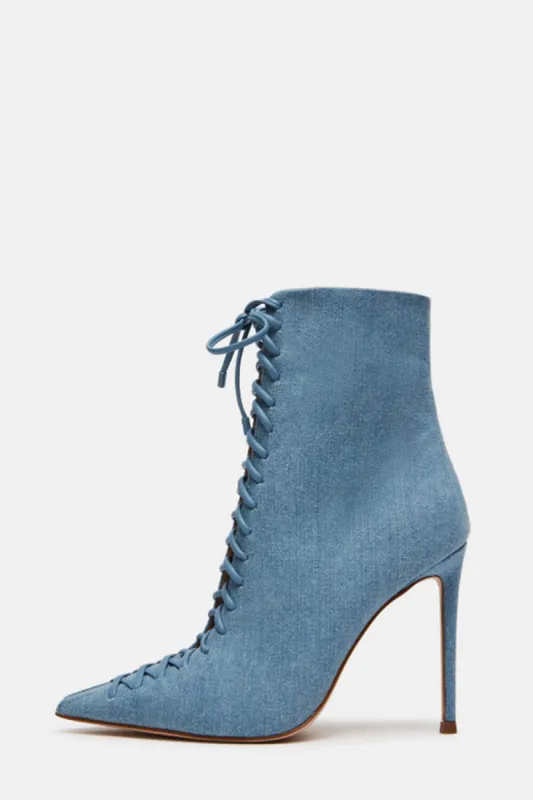 Denim Lace Up Point Ankle Stiletto Boots sold by Floralkini
