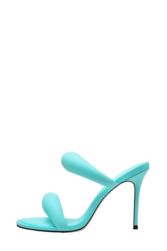 Doulbe Puffed Straps Open Toe Mule Sandals - Cyan sold by Floralkini