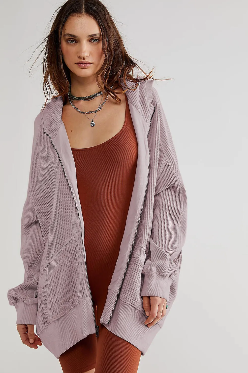 Waffle-Knit Oversized Zip Up Hoodie sold by Floralkini product image thumbnail 2