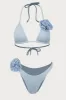Rosette Triangle Halter High-Cut Bikini Set - Blue sold by Floralkini