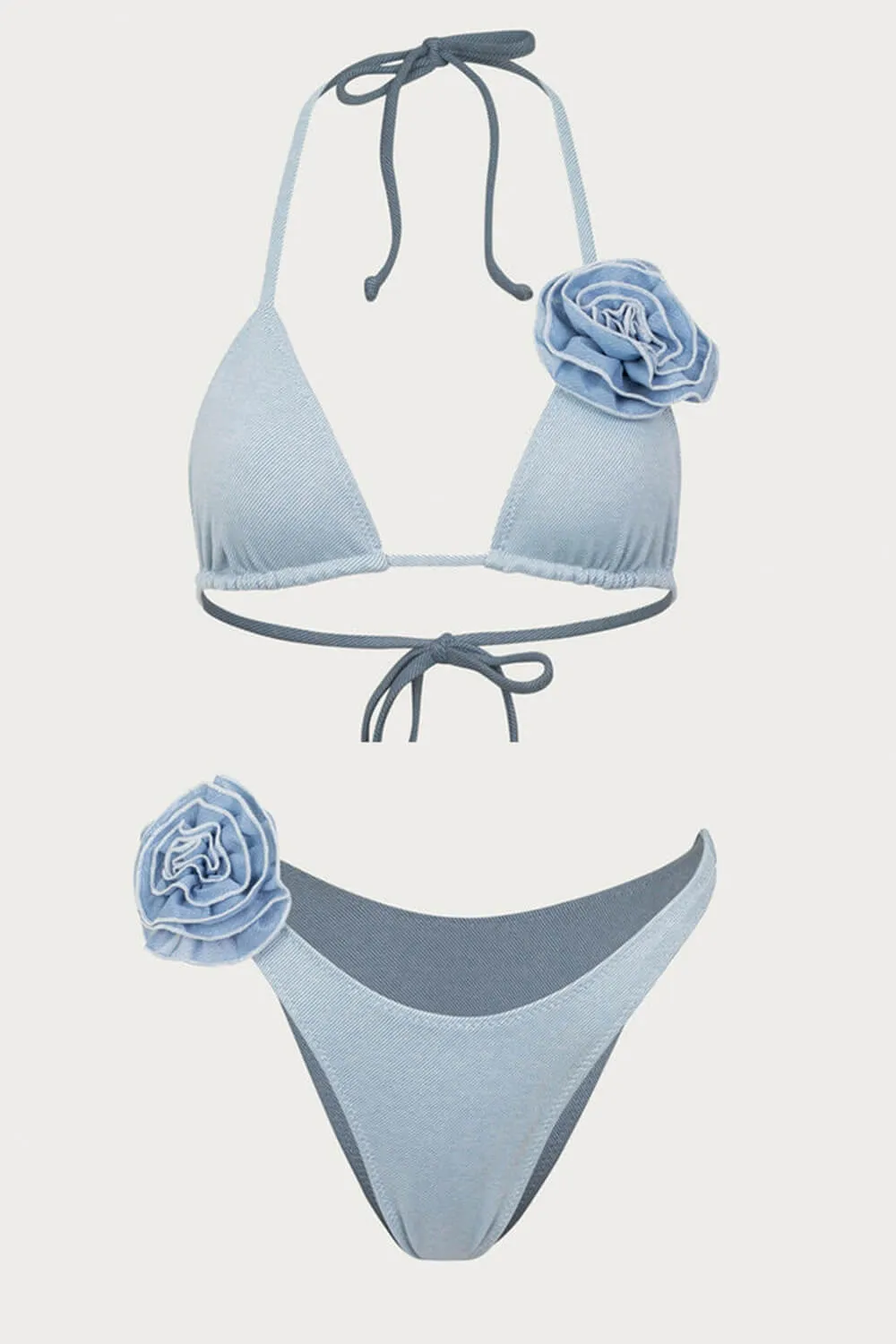 Rosette Triangle Halter High-Cut Bikini Set - Blue sold by Floralkini product image thumbnail 2