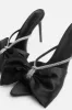 Black Satin Diamante Bow Stiletto Mules sold by Floralkini