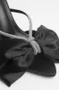 Black Satin Diamante Bow Stiletto Mules sold by Floralkini