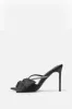 Black Satin Diamante Bow Stiletto Mules sold by Floralkini