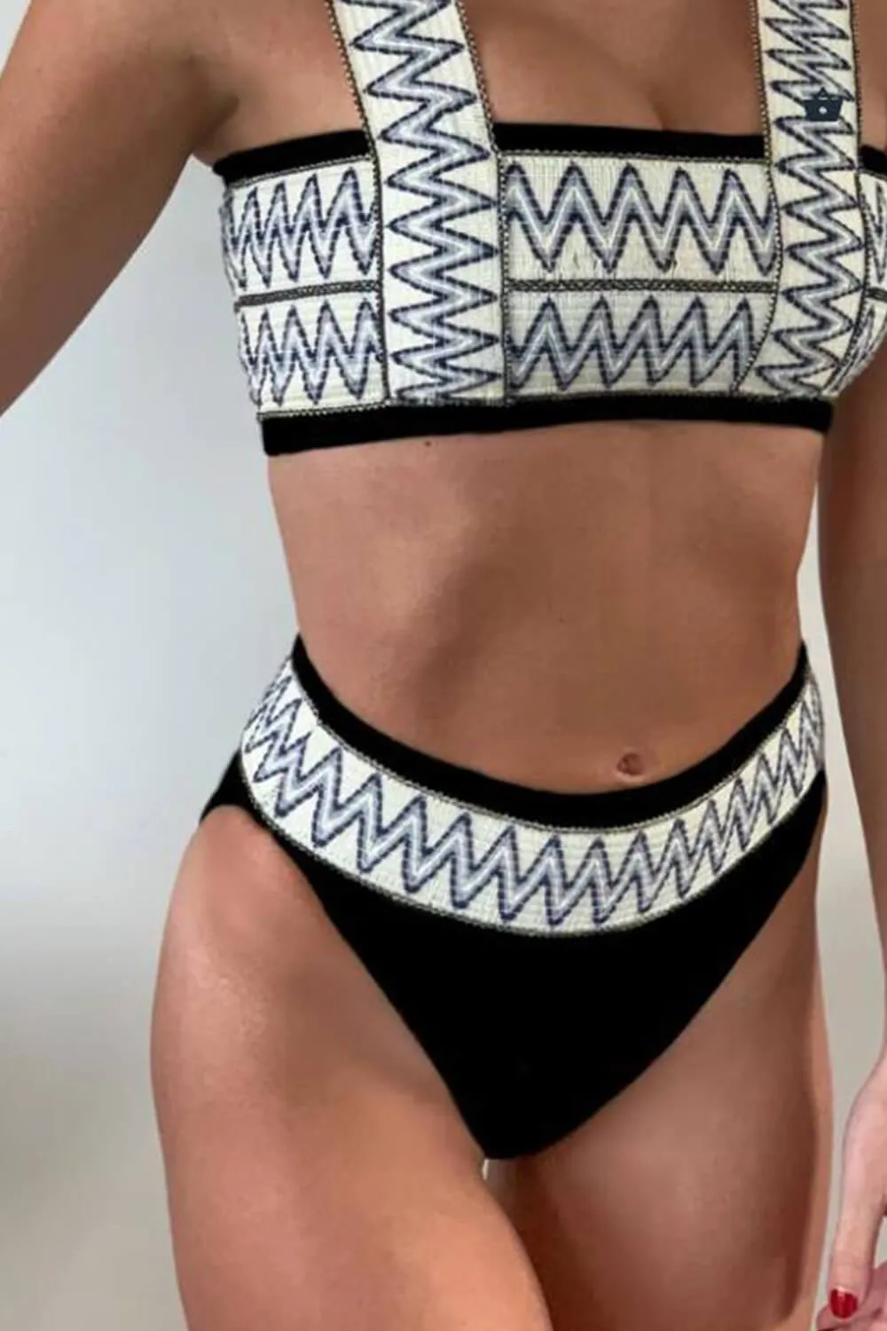 Black Woven Zig-Zag High Waisted Bikini Bottom sold by Floralkini product image thumbnail 3