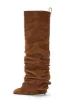 Faux Suede Square Toe Folded Knee High Stiletto Boots - Brown sold by Floralkini