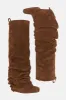 Faux Suede Square Toe Folded Knee High Stiletto Boots - Brown sold by Floralkini