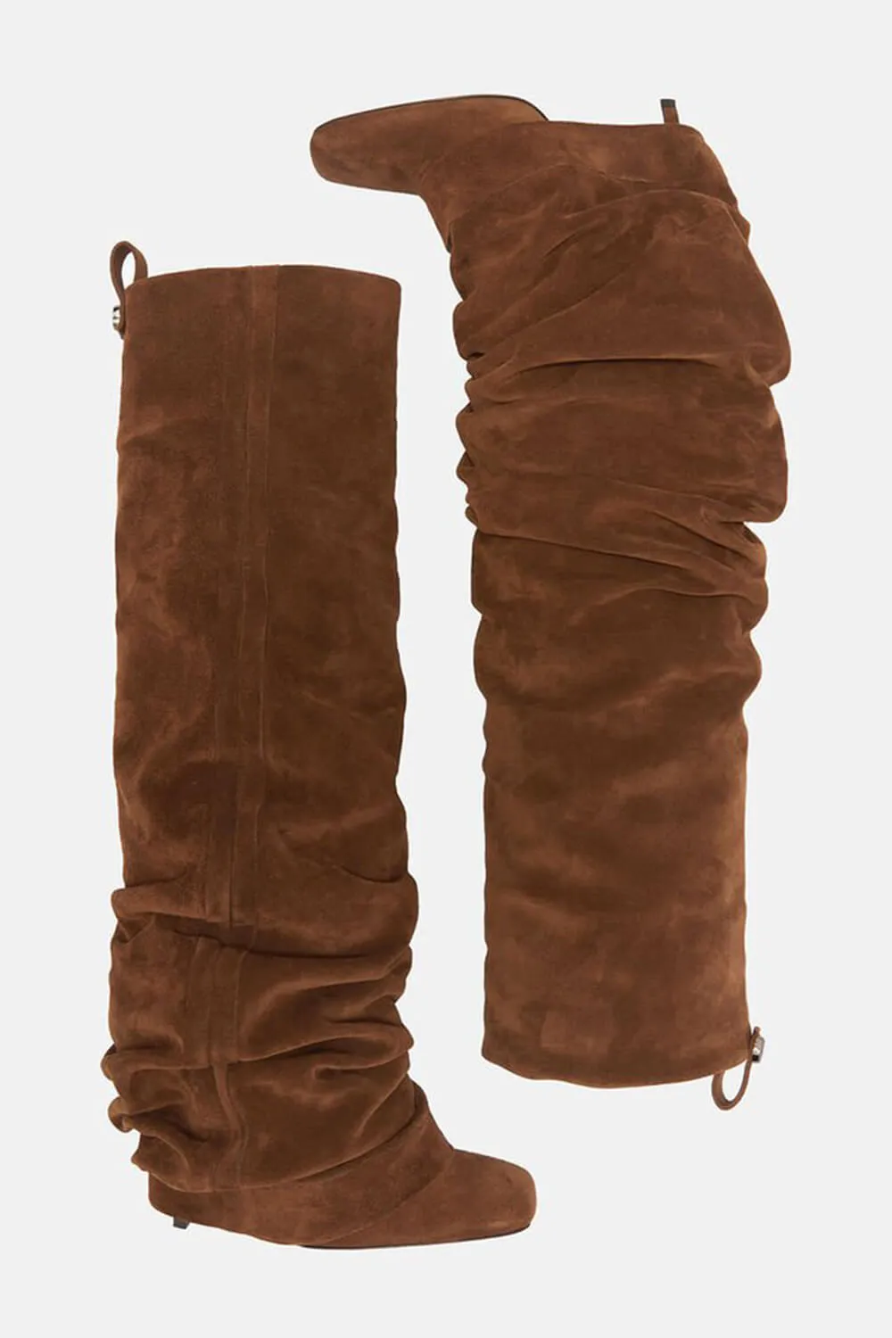 Faux Suede Square Toe Folded Knee High Stiletto Boots - Brown sold by Floralkini product image thumbnail 4