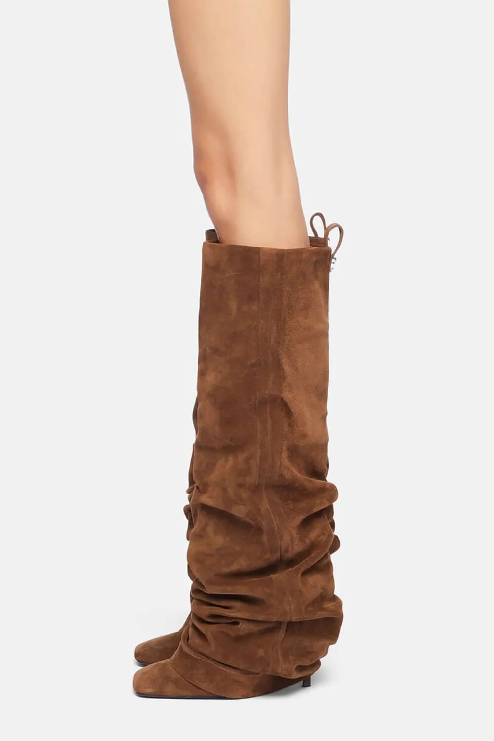Faux Suede Square Toe Folded Knee High Stiletto Boots - Brown sold by Floralkini