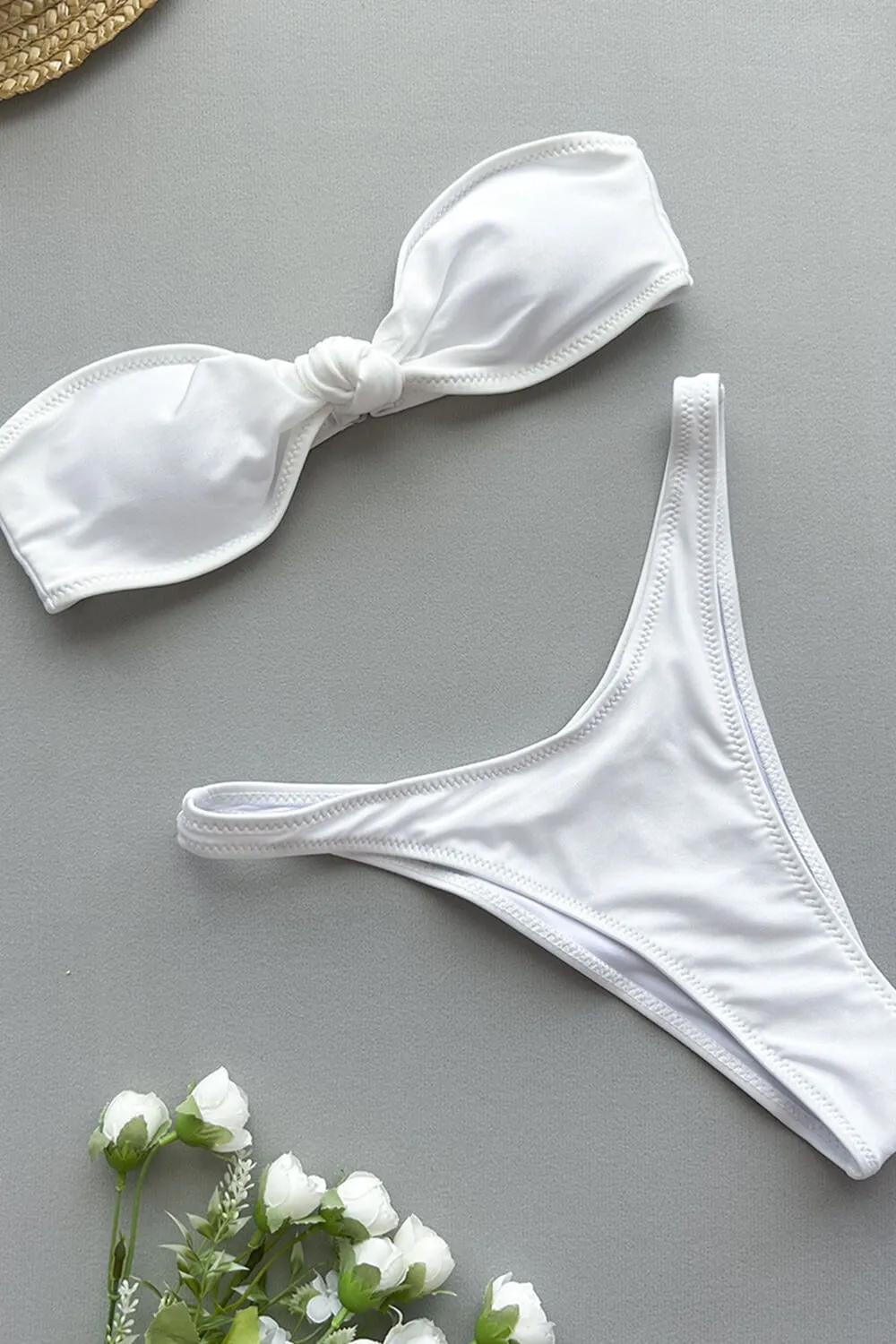 Knotted Bandeau High Leg Bikini Set - White sold by Floralkini product image thumbnail 2