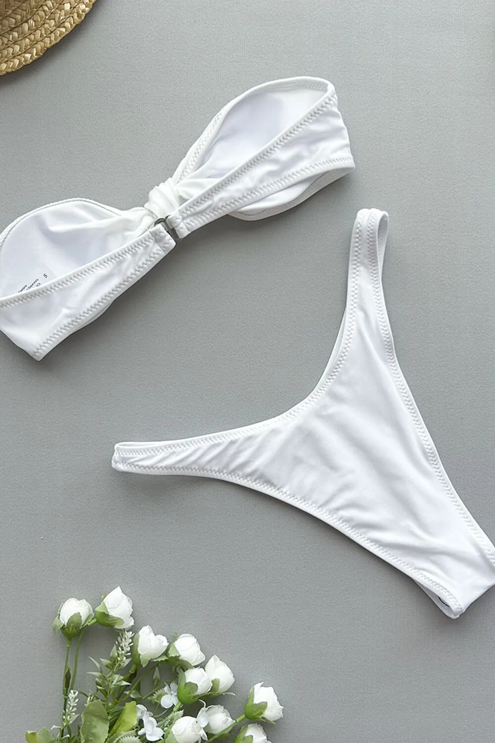 Knotted Bandeau High Leg Bikini Set - White sold by Floralkini product image thumbnail 3