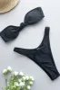 Knotted Bandeau High Leg Bikini Set - Black sold by Floralkini