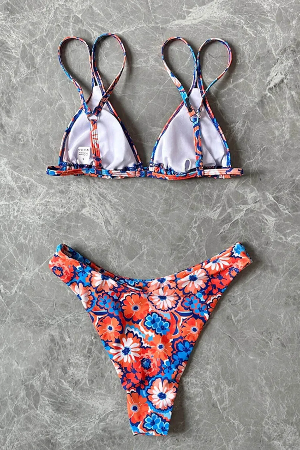 Floral Print Twin-Strap Bralette High Rise Bikini Set - Blue sold by Floralkini product image thumbnail 4