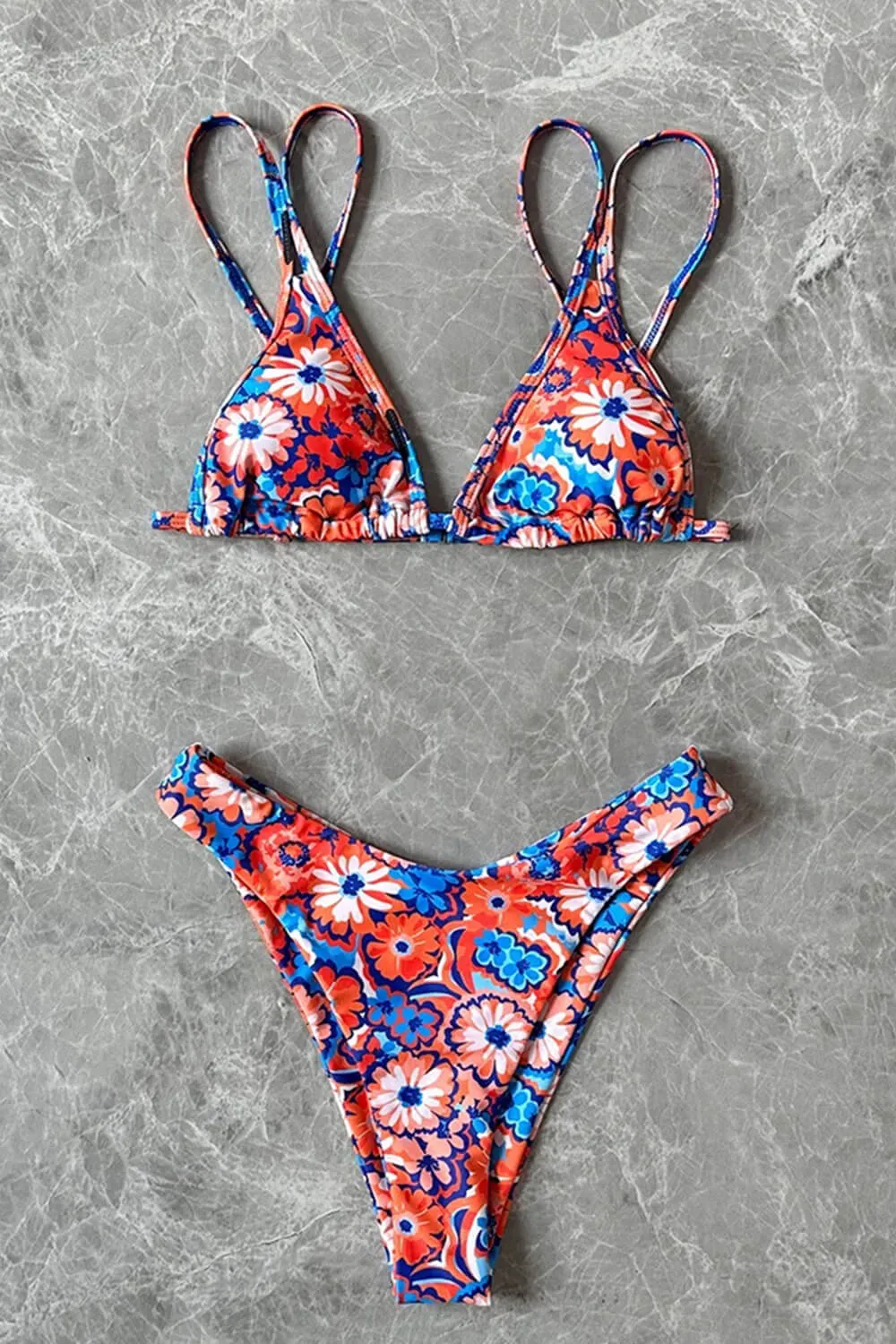 Floral Print Twin-Strap Bralette High Rise Bikini Set - Blue sold by Floralkini product image thumbnail 3