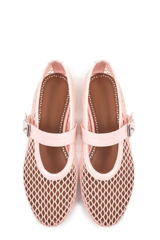 Faux Patent Leather Fishnet Mesh Ballet Flats - Pink sold by Floralkini