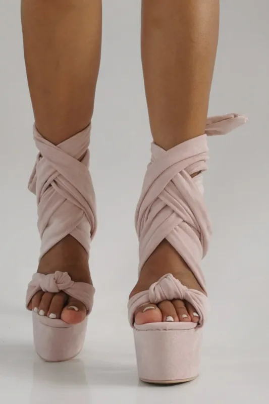Platform Suede Tie Wrap Around Stiletto Heel - Nude sold by Floralkini