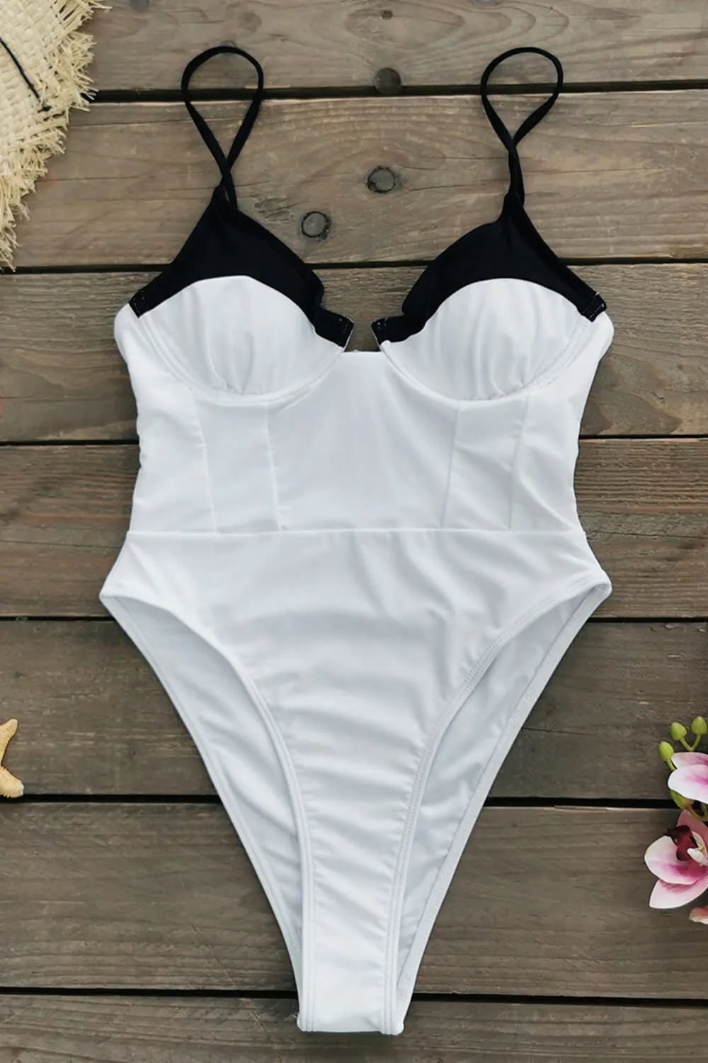 Contrast Underwire Corset One Piece Swimsuit - White sold by Floralkini product image thumbnail 4
