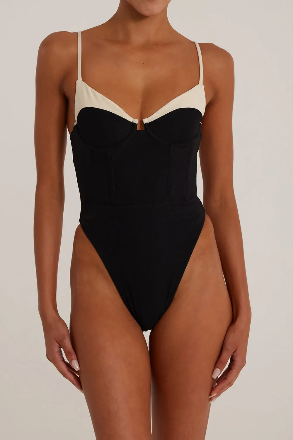 Contrast Underwire Corset One Piece Swimsuit - Black sold by Floralkini product image thumbnail 3