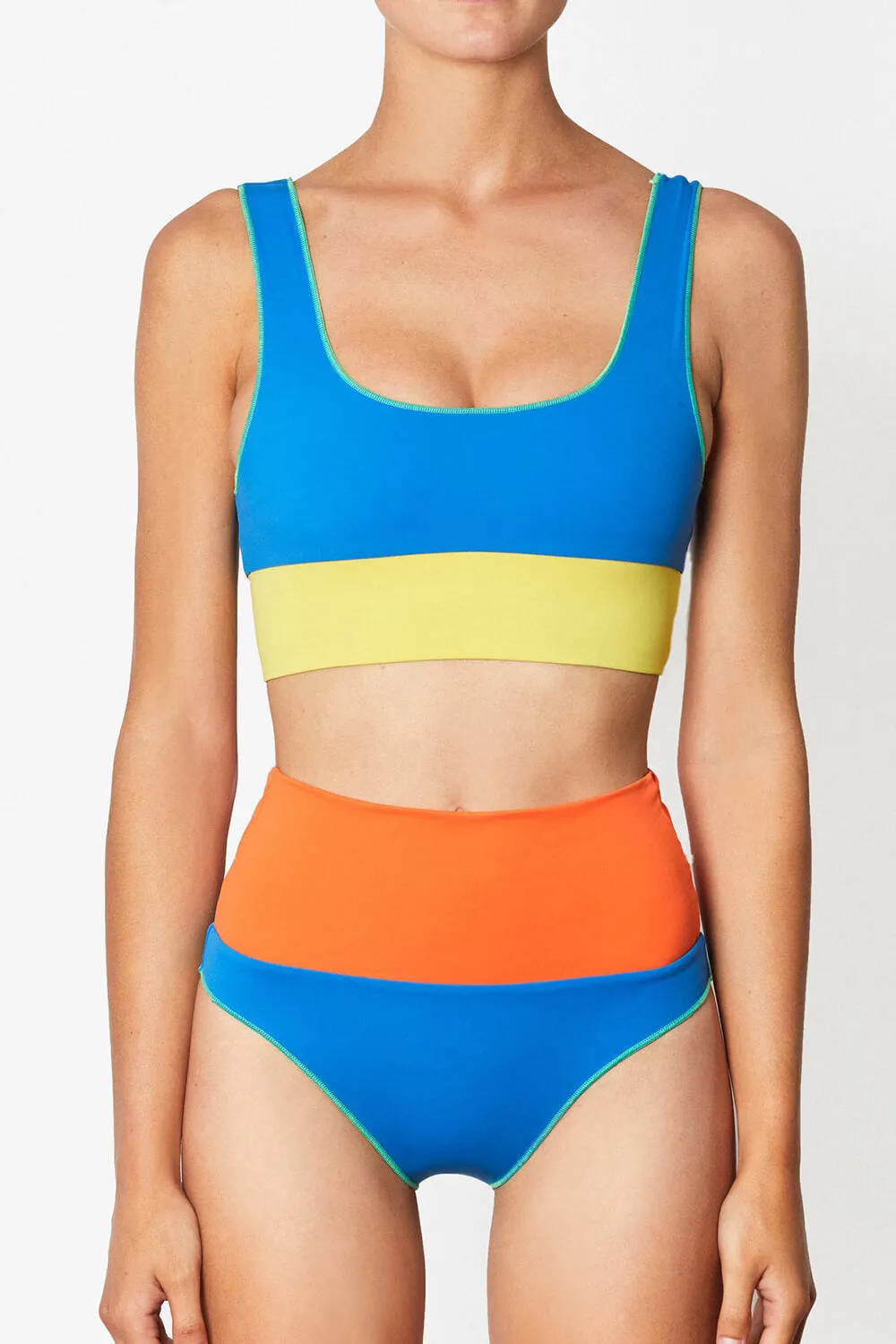 Color Block Crop Longline High Waist Bikini Set - Blue sold by Floralkini product image thumbnail 5