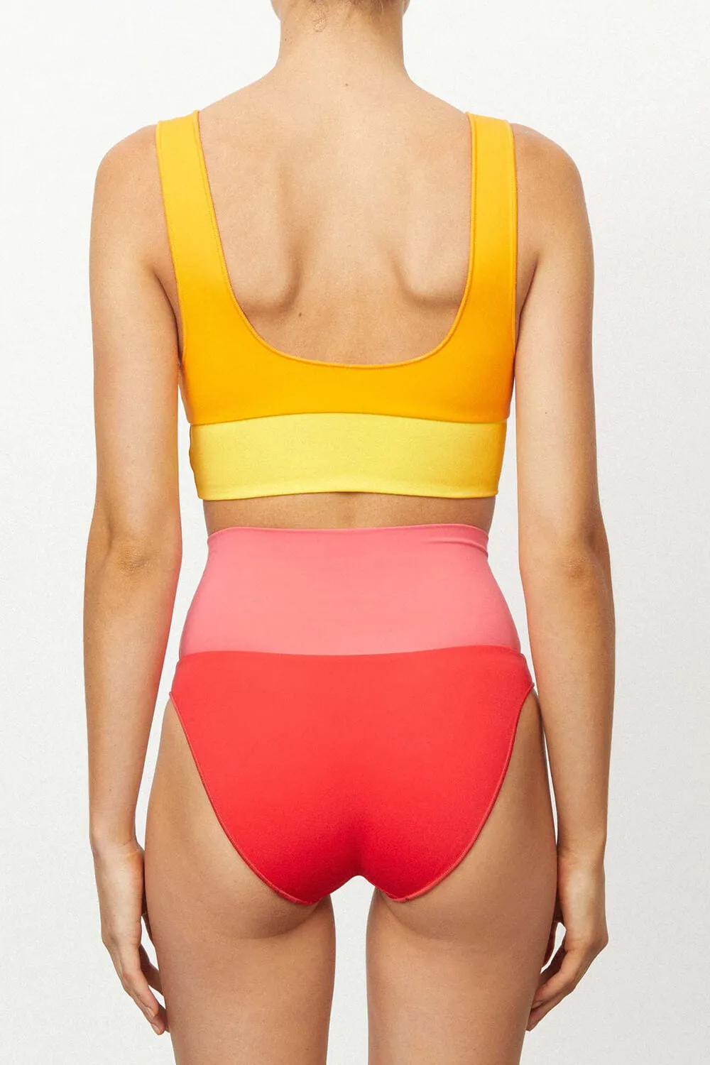 Color Block Crop Longline High Waist Bikini Set - Orange sold by Floralkini product image thumbnail 3
