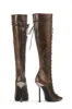 Laced-Up Tapered Pointed Toe Ankle High Stiletto Boots - Brown sold by Floralkini