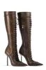 Laced-Up Tapered Pointed Toe Ankle High Stiletto Boots - Brown sold by Floralkini