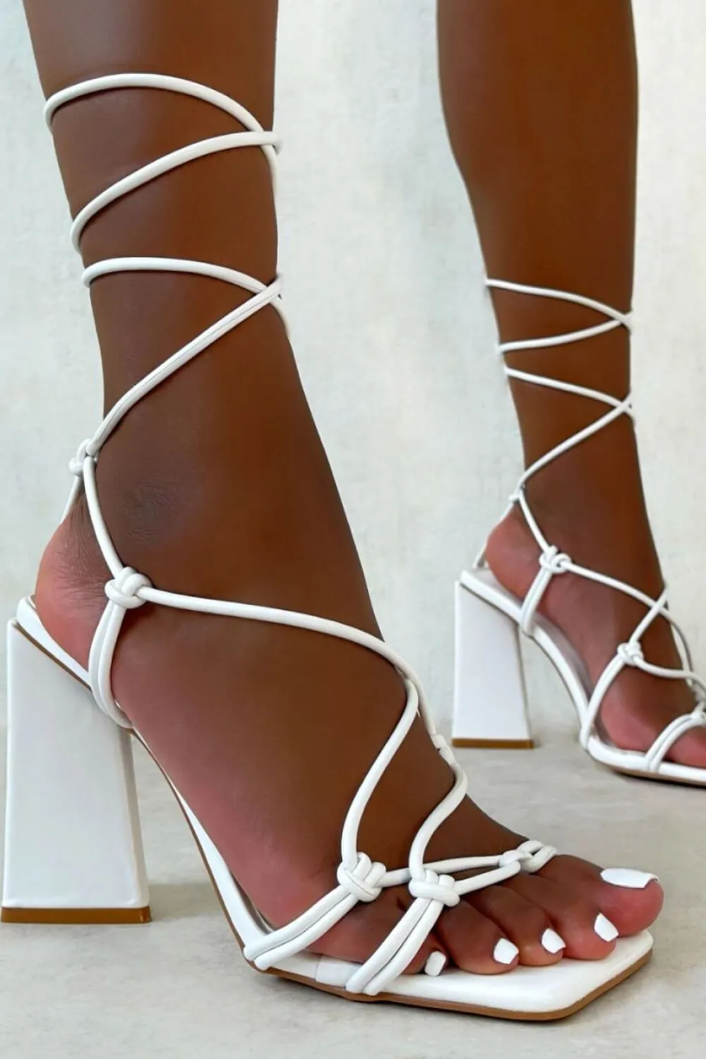 White Lace Up Sculptured Block Heels sold by Floralkini product image thumbnail 3