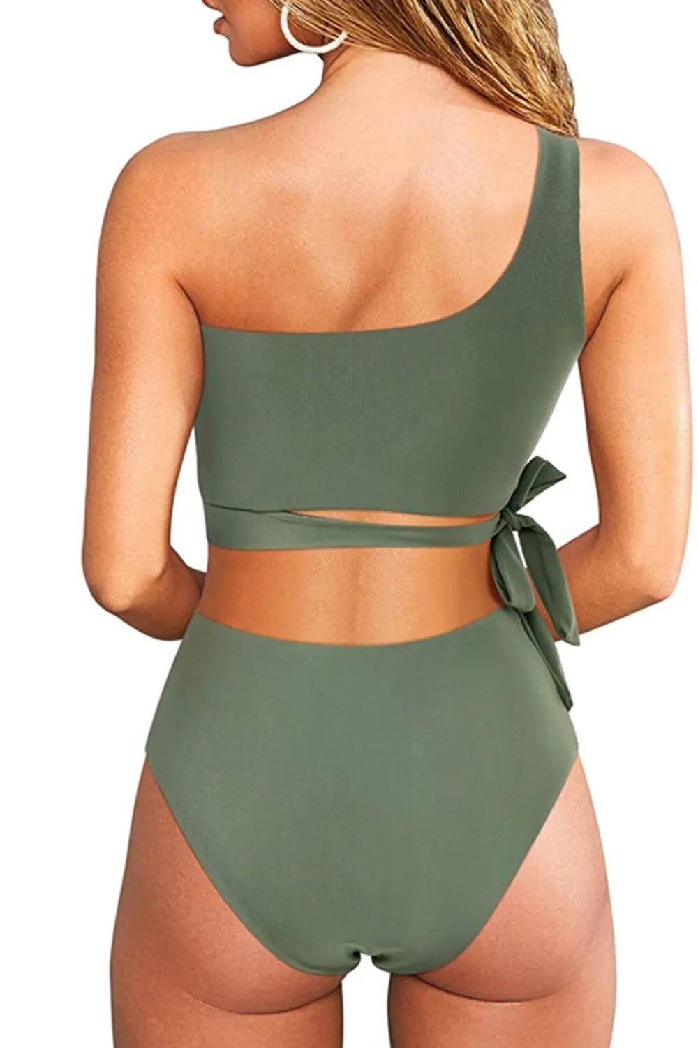 Green One Shoulder Tie Side Bikini Top sold by Floralkini product image thumbnail 2