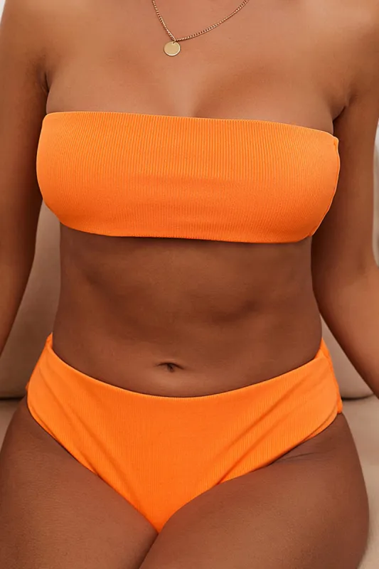 Orange High-Waist Ribbed Bikini Bottoms sold by Floralkini
