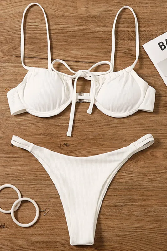 White Ribbed Double Strap Bikini Bottoms sold by Floralkini
