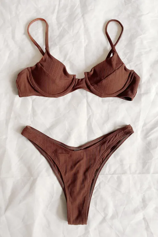 Chocolate Ribbed V Cut Bikini Bottoms sold by Floralkini