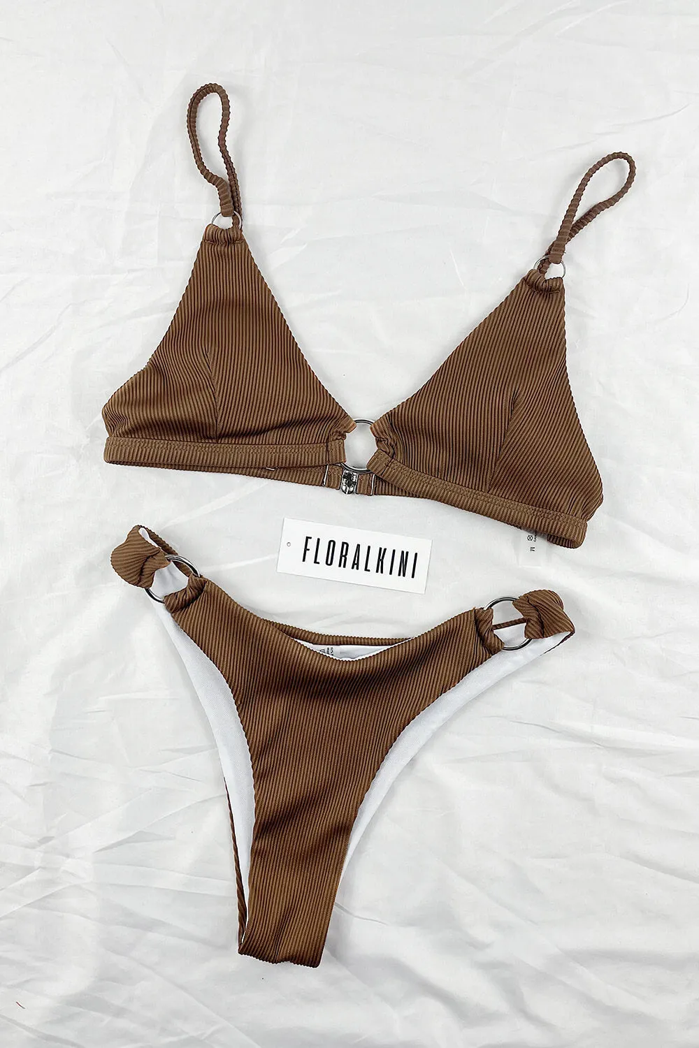 Chocolate Ribbed Ring Detail Triangle Bikini Top sold by Floralkini product image thumbnail 2