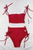 Red Lattice Side High Waisted Bikini Bottoms sold by Floralkini