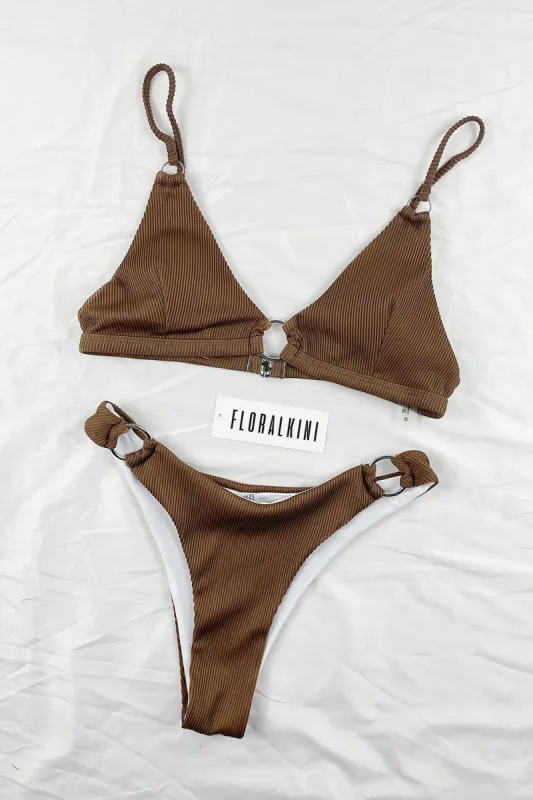 Chocolate Ribbed Ring Side Bikini Bottoms sold by Floralkini